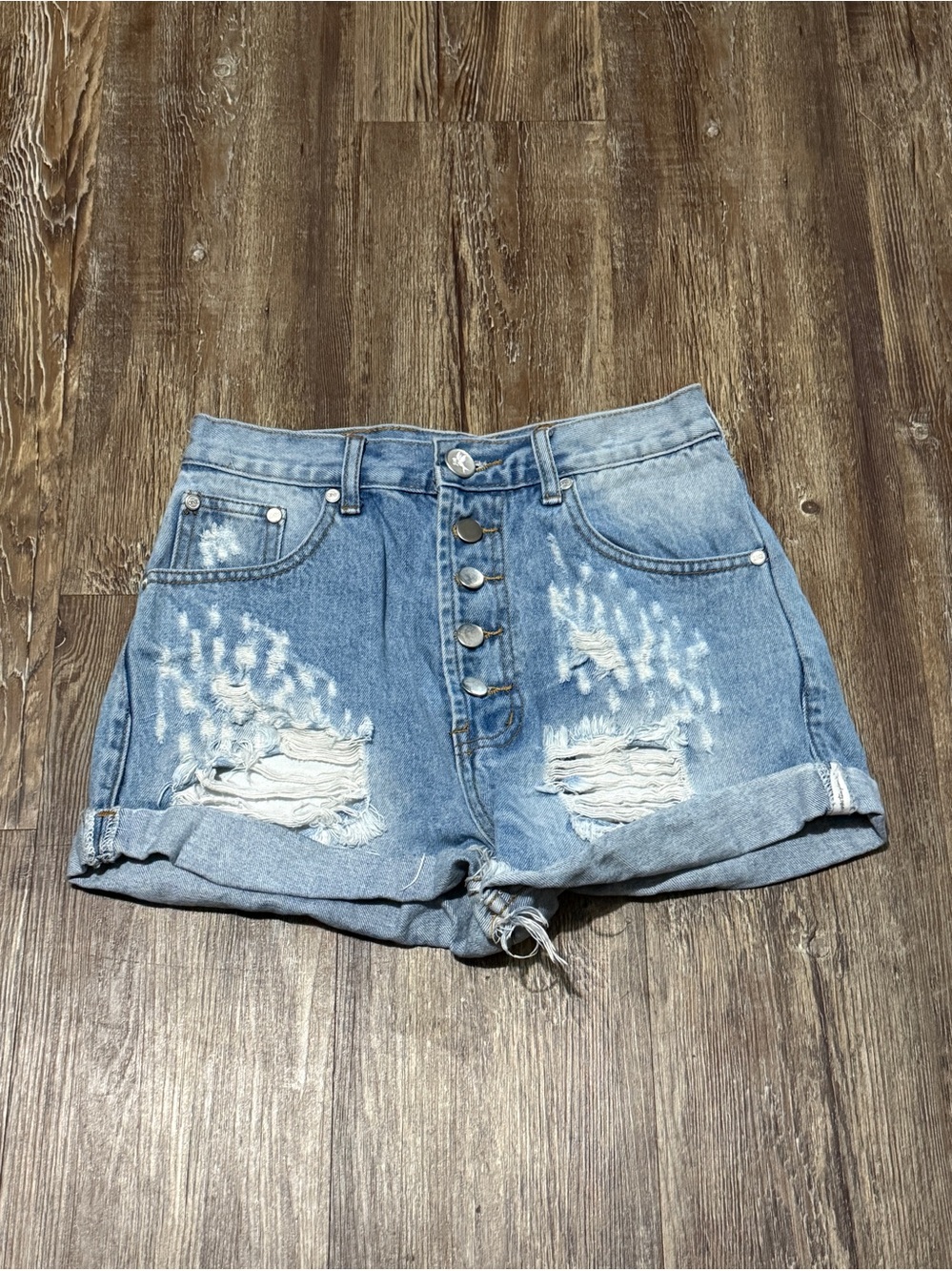 One Teaspoon Bandits Shorts Women's 26 Distressed Cuffed Button Fly High Rise